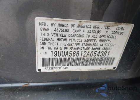 2002 Acura Tl 3.2 из США, поврежденный, VIN 19UUA56612A054381